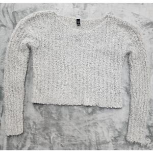 Windsor Sweater Womens M Gray Fuzzy Popcorn Knit Pullover Crop Stretch Casual
